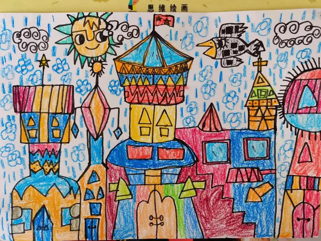 从头到尾独立完成的中班宝贝绘画作品《发光的城堡》. 果然,每 - 抖音