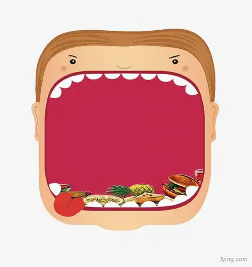 卡通大嘴吃货插画png素材透明免抠图片-促销标签