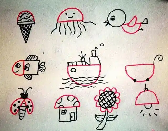 半圆形也能画出各种有趣形象,激发孩子想象力,让孩子越来越聪明