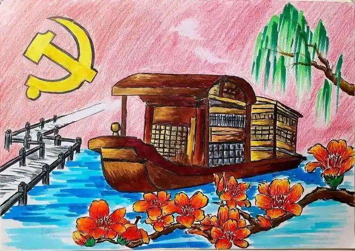 南湖红船简笔画红船精神儿童画图片大全 - 毛毛简笔画