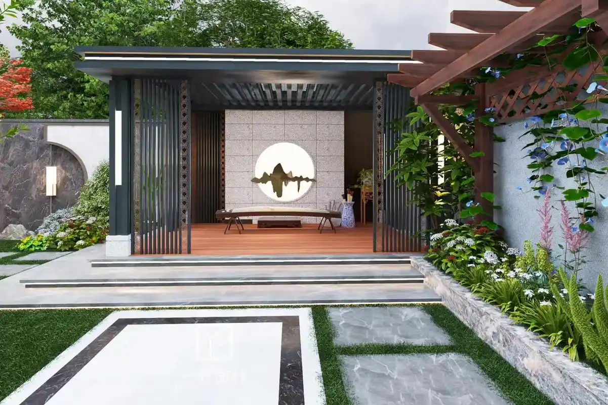 这套新中式风庭院设计效果图方案 - 抖音