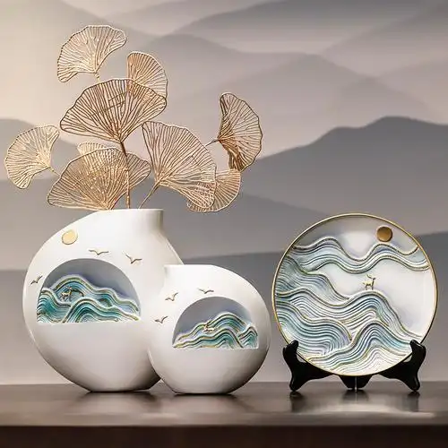 新中式客厅玄关轻奢摆件高端大气现代简约电视酒柜装饰品乔迁礼物