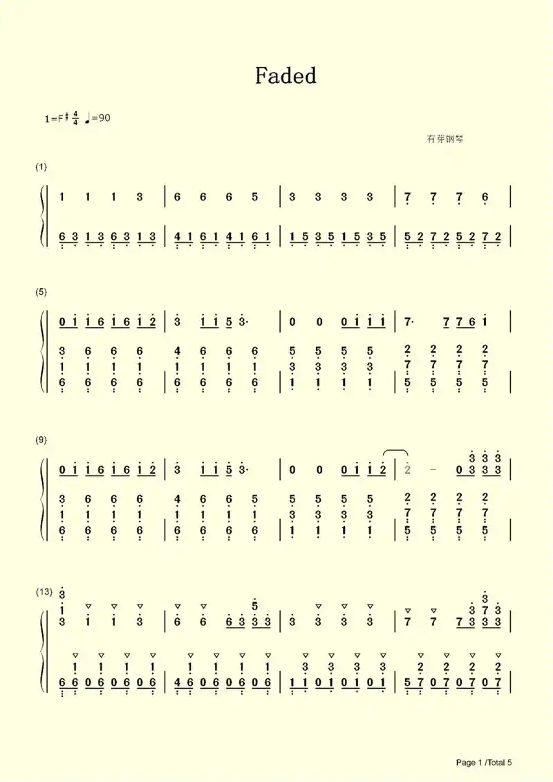 faded钢琴简谱.#faded钢琴简谱 #faded钢琴谱 - 抖音