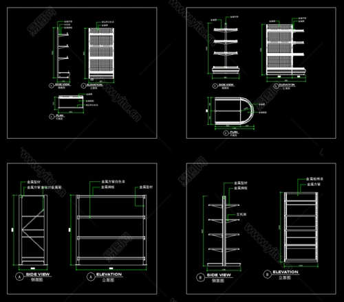 17套超市货架cad施工图图纸超市货架设计图纸下载