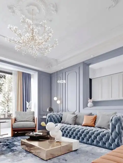 雾霾蓝法式轻奢客餐厅设计,优雅永不过时