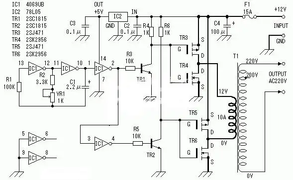 一款12v转交流220v逆变器电路图