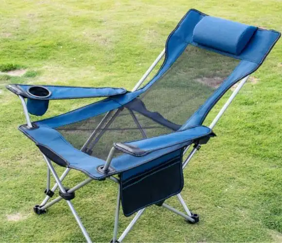 60便携式躺椅折叠沙滩椅坐躺两用午休椅休闲椅凳子可折叠蓝色实布