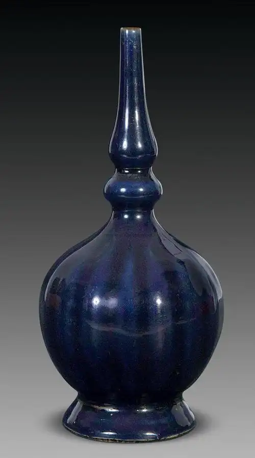 【明 霁蓝釉多节瓜棱长颈瓶】拍卖品_图片_价格_鉴赏_明代单色釉瓷器