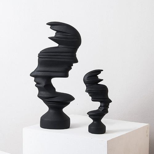 黑白哑光抽象人物摆件现代简约售楼部酒店玄关电视柜树脂大装饰品