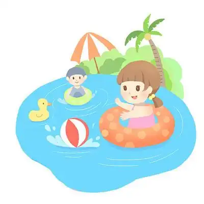 手绘卡通风游泳玩耍的人物