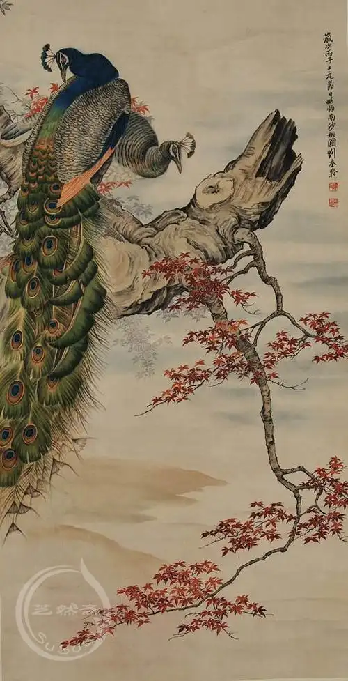 刘奎龄 《枫叶孔雀》
