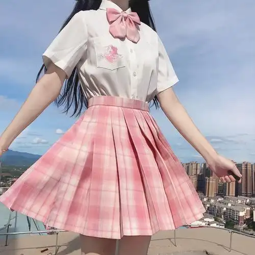 jk制服掉落现货粉格格裙正版莓完原创派对学生校服