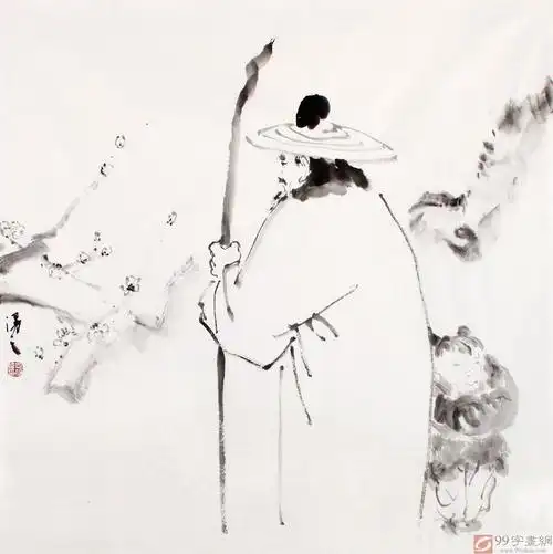 已售陈漫之四尺斗方水墨人物赏梅图询价