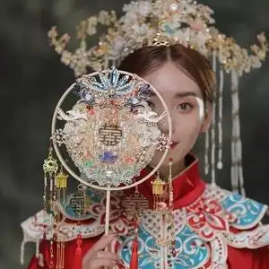 新娘子结婚中式团扇喜扇diy材料包出家遮面扇子手工凤凰汉服成品