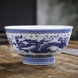 景德镇釉下彩青花瓷饭碗传统中国风龙纹餐具仿古碗家用粥碗小面碗