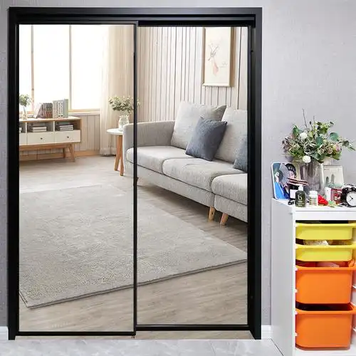 极简轻奢边框吊轨移门黑色推拉门玻璃隔断阳台厨房门