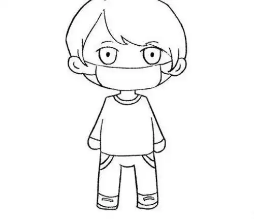 小学生戴口罩儿童画怎么画小男孩戴口罩简笔画教程