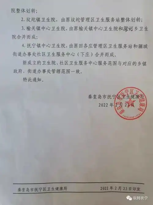 重磅抚宁镇卫生院重组改名了