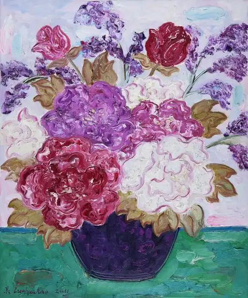 牡丹花开_布面油画_油画_宝甄网