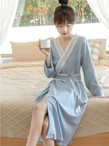 古代汉服睡衣纯棉长袖睡裙超仙可爱宫廷风长款睡裙