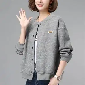 无领外套女短款2022春秋新款宽松休闲小个子中年早春开衫夹克上衣图片
