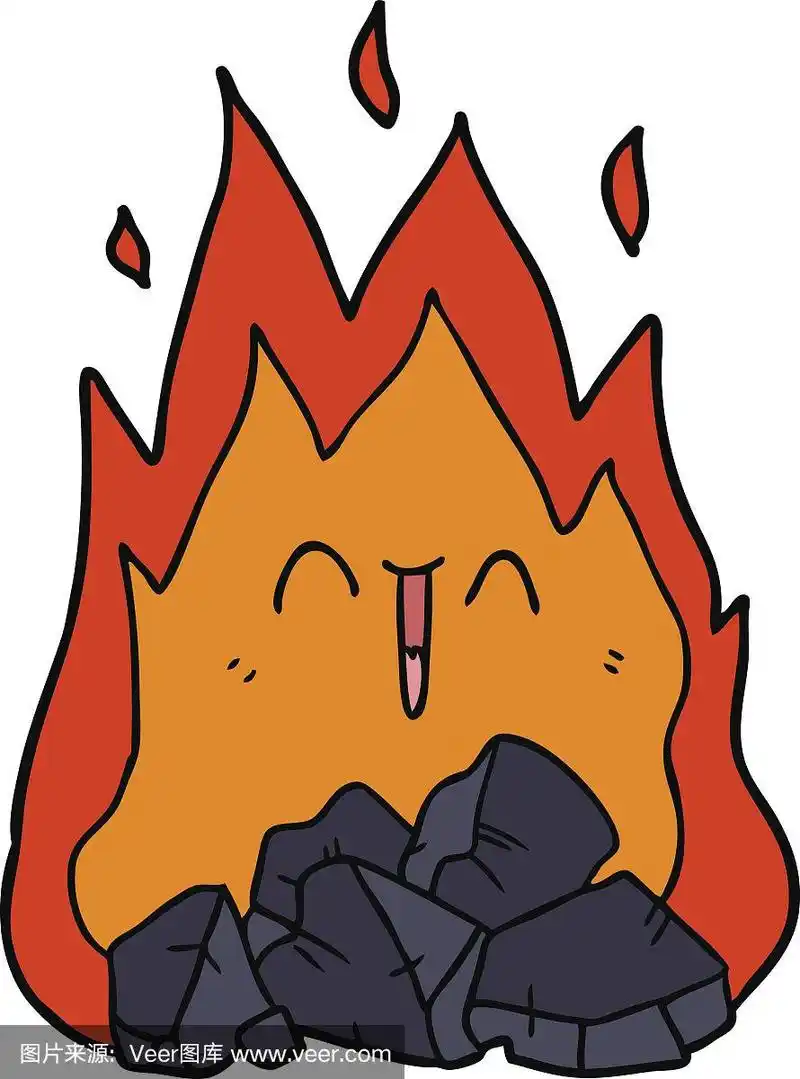 卡通燃烧的煤火