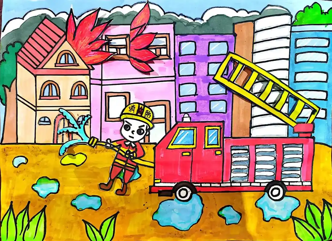 美术 #消防儿童画 - 抖音