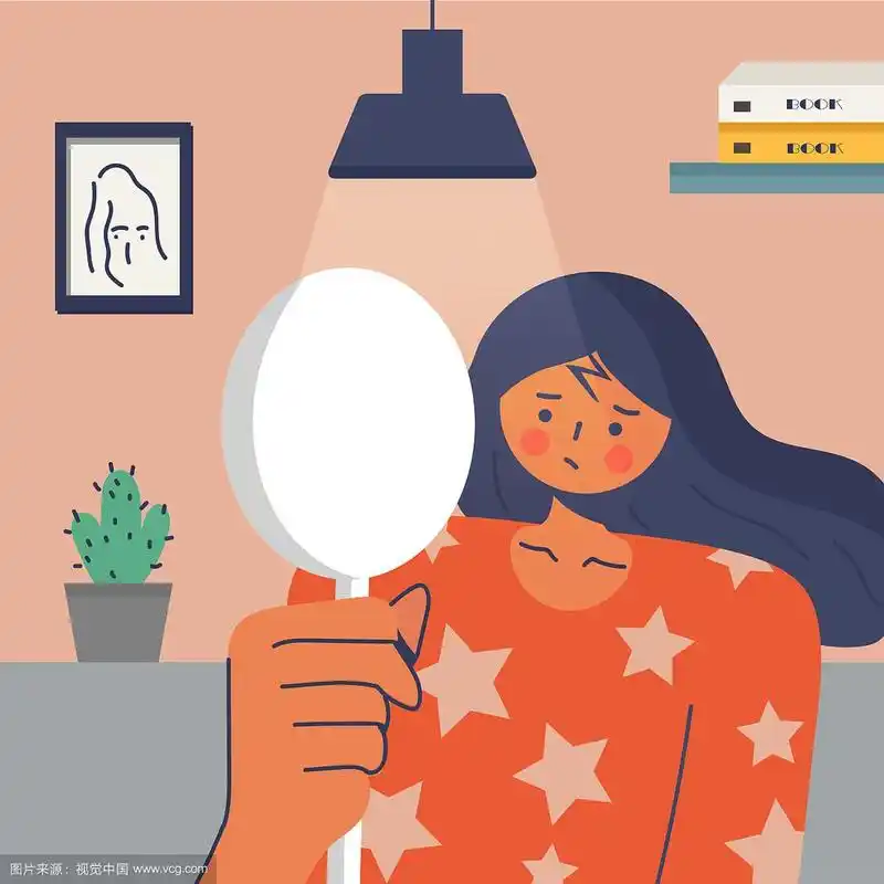 照镜子卡通女孩
