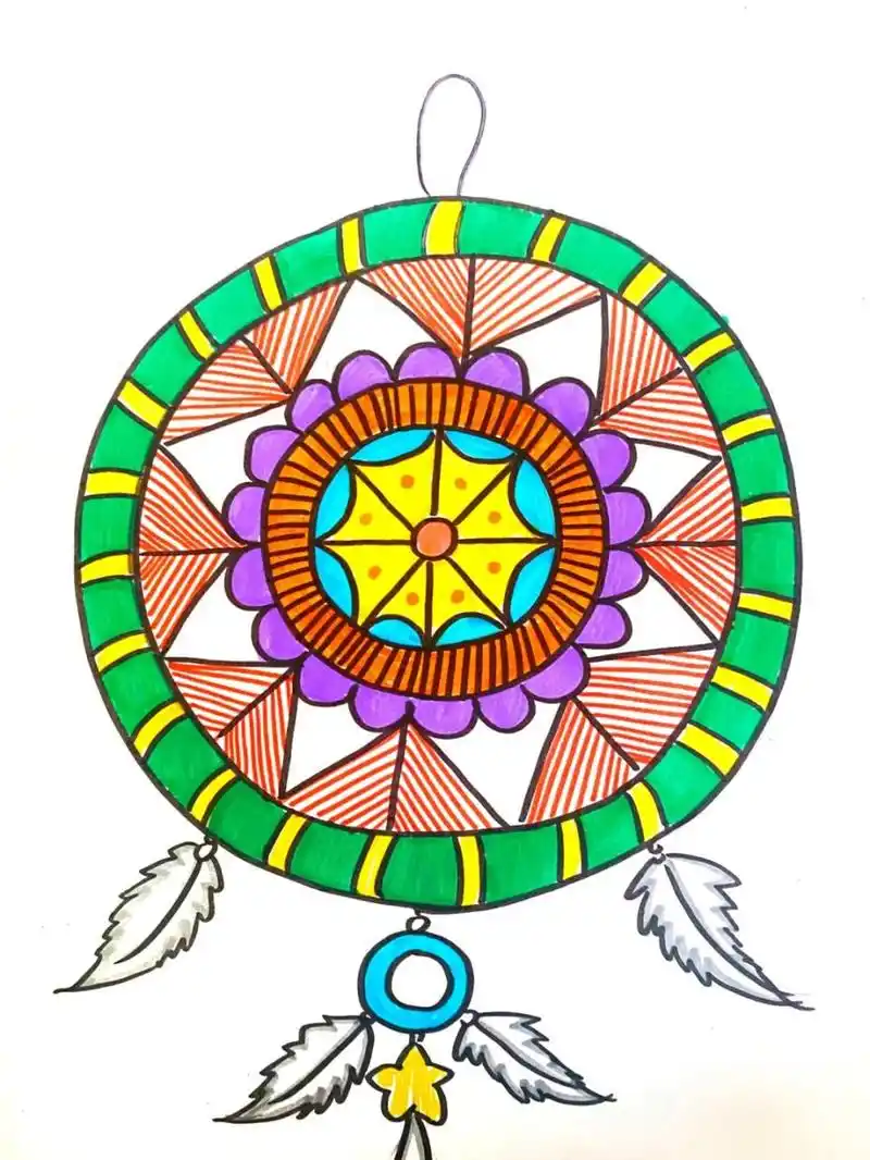 捕梦网儿童画 #马克笔# #卡通画# #儿童画# #创意儿童画# #捕梦网线描