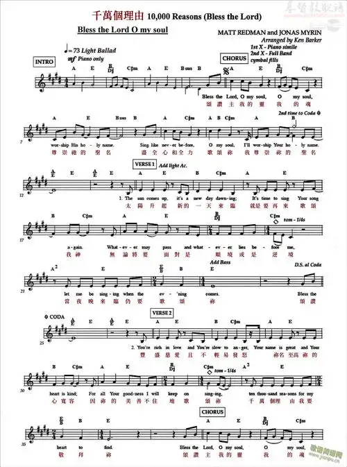 下载千万个理由(赞美主) 10000 reasons (bless the