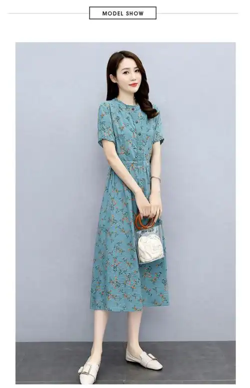中老年妇女棉麻宽松连衣裙夏季中长款长裙中国风高端碎花新款优雅气质