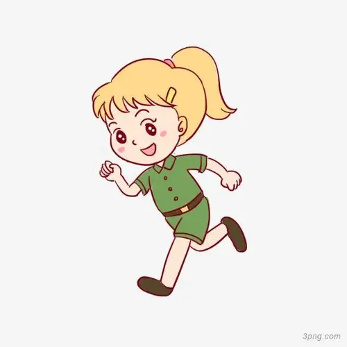 跑步的卡通女孩png素材透明免抠图片-卡通手绘