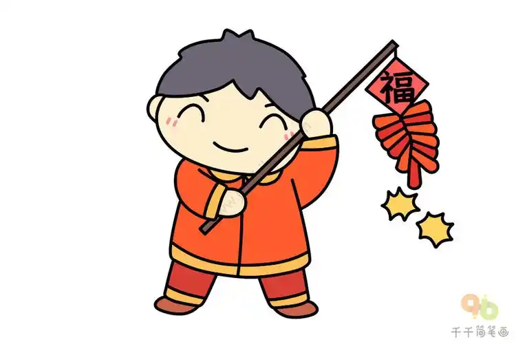 2020鼠年春节涂色模板图片炸鞭炮的小男孩