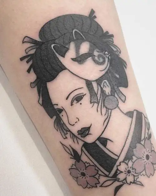 艺伎遮盖纹身图片_腿部脚部老传统艺伎纹身图案