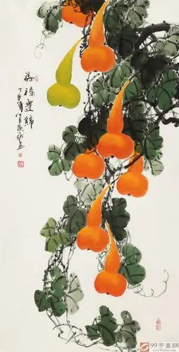 黄艺四尺招财辟邪葫芦画《福禄连绵》