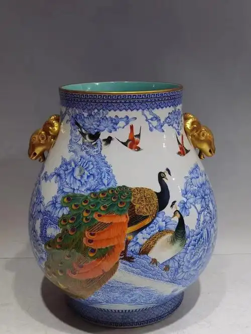 景德镇重工珐琅彩百鸟朝凤福筒尊