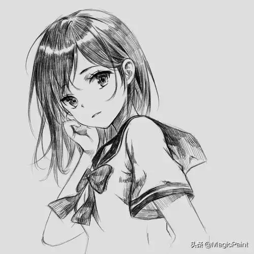 美少女漫画图片铅笔画(教你手绘一张校园风动漫披肩发女孩) - 赤虎壹