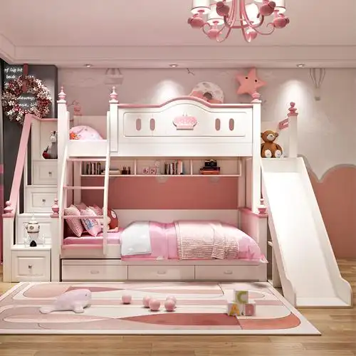 上下铺儿童床女孩公主高低床上下床双层床子母床两层小户型多功能