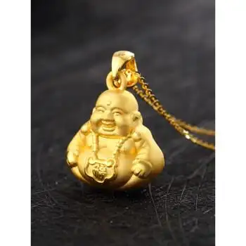 黄金弥勒佛吊坠佛公项链女佛情侣3d硬金足金999挂坠萌佛金饰 【足金佛
