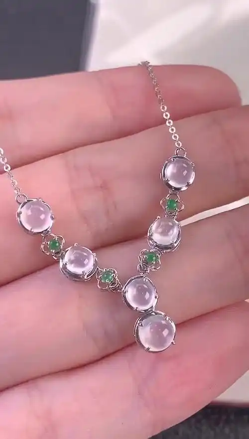 翡翠#翡翠吊坠18k镶嵌白冰套链水润完美