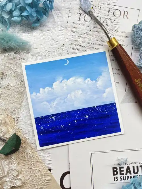 油画棒画四步超简单大海