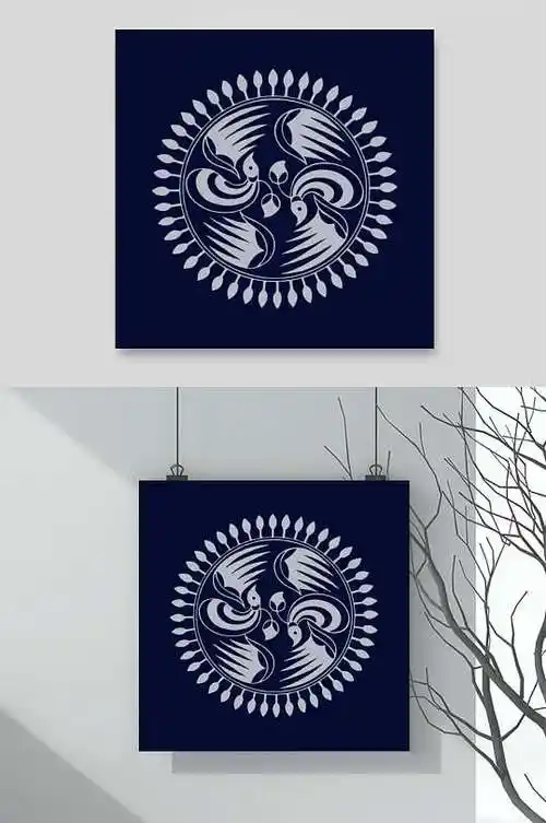 黑底时尚苗族蜡染图案矢量素材