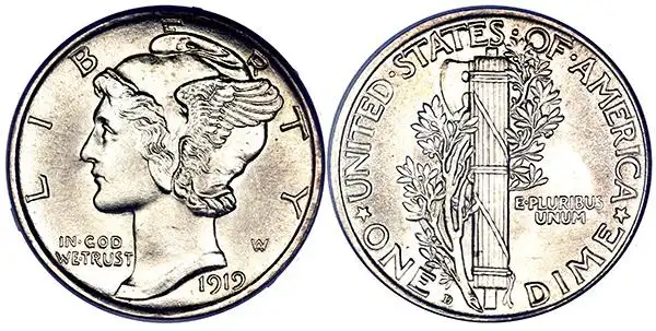 1916-d版本10美分硬币一共只发行了264,000枚,一枚保存完好的1916-d