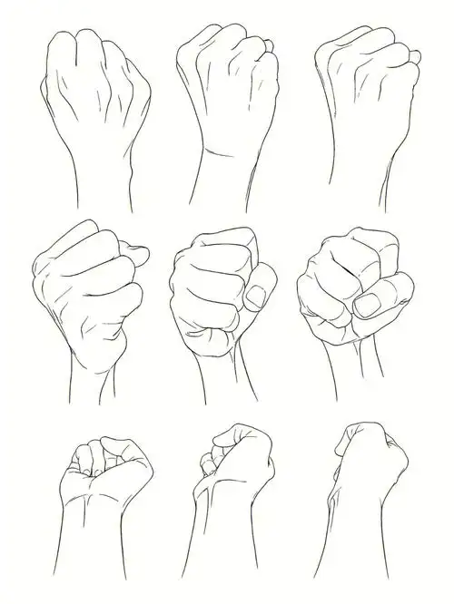 拳头的各个角度绘制参考