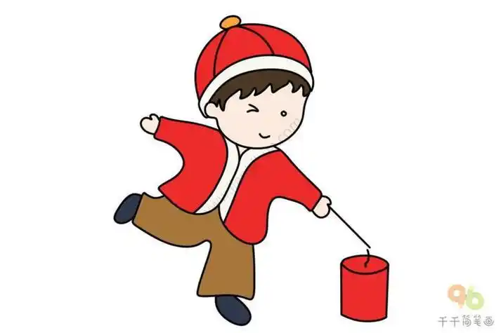 穿春节衣服的动漫简笔画人物
