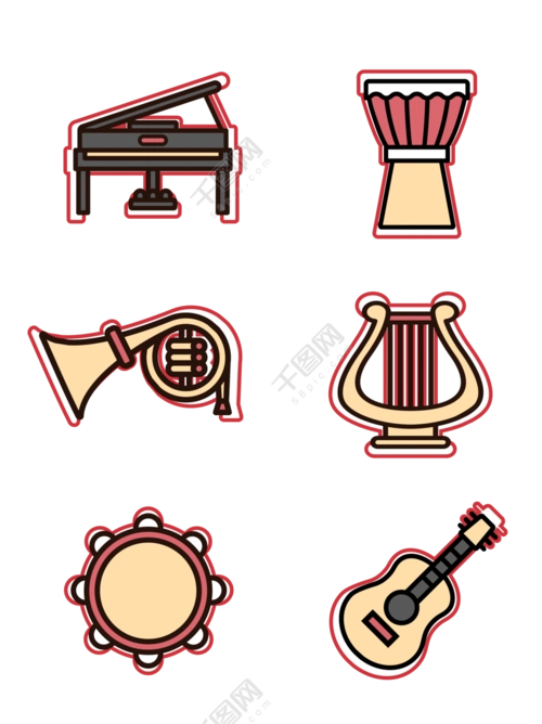 6款卡通乐器矢量素材