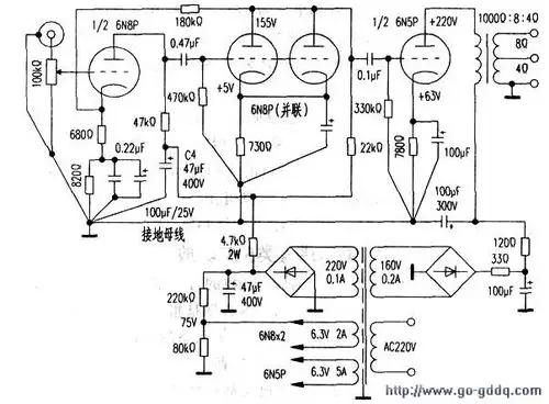 用6n5p组成的后级功放电路