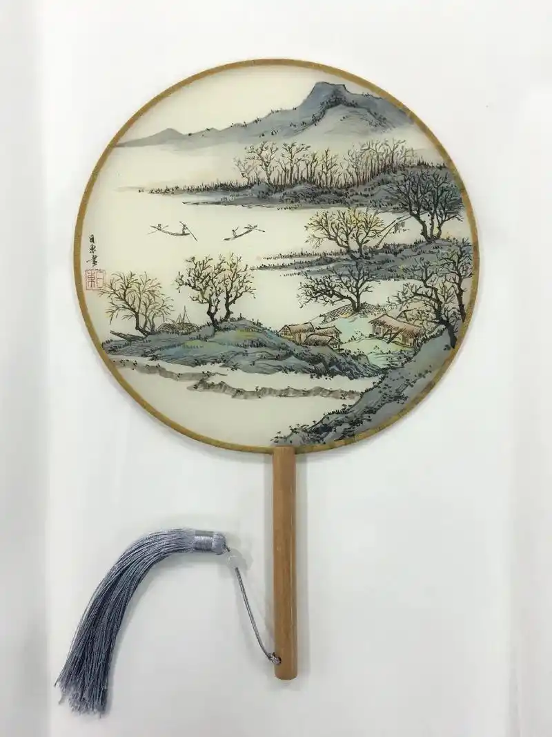 仿古绢布团扇山水画小品.手绘绢扇山水画#传统文化 #中国风的 - 抖音