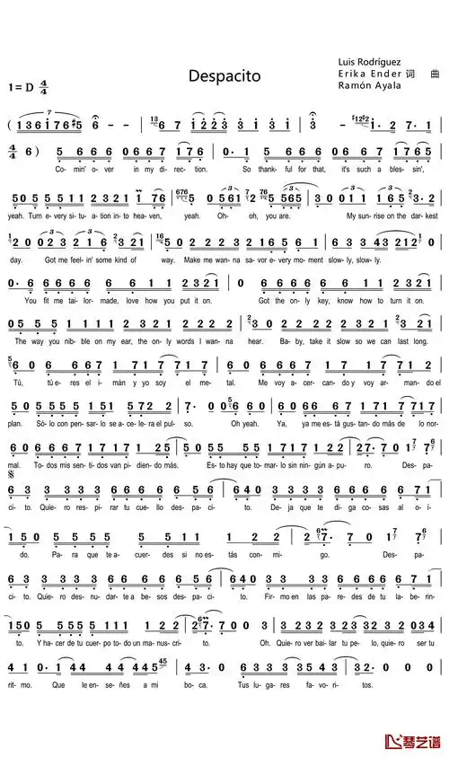 despacito简谱-justin bieber-我想成为你生命的韵律1