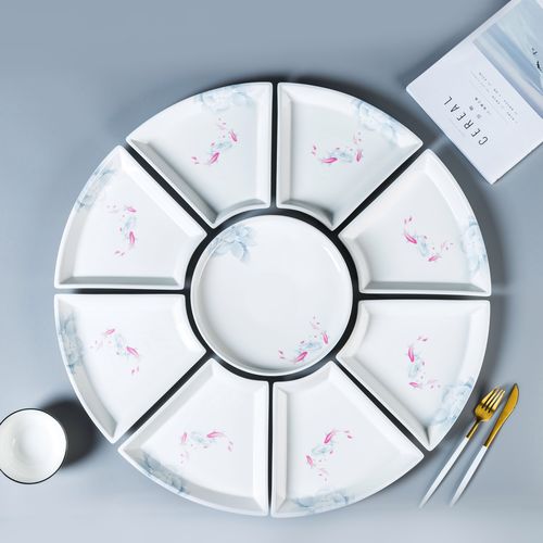 中式年味拼盘网红扇形套装组合盘陶瓷菜盘子圆桌摆盘家用团圆餐具